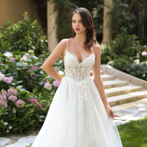 New Sleeveless Off White Wedding Tulle Gown w/ Floral Lace Embroidery CD WL087 - Picture 1 of 12